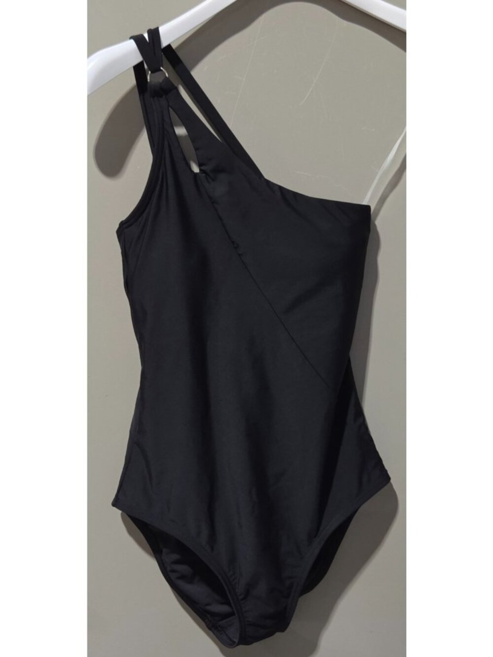 Lands' End Black 1 Shoulder Full Coverage Tummy Control Swimsuit - Plus Size 1X